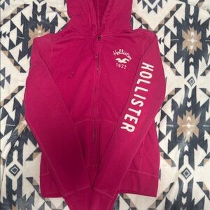 Vintage-Style Hollister Full-Zip Hoodie – Bright Pink – Y2K Aesthetic